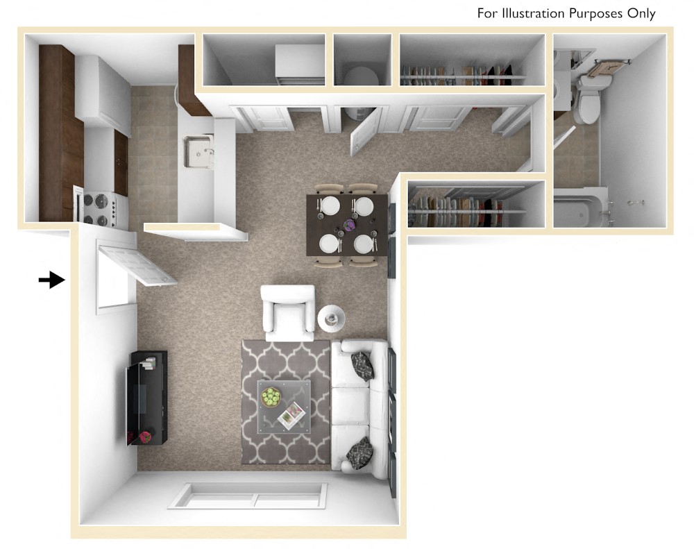 Floor plan for studio, 1 bath, 330 sqft
